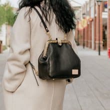 【切線派】传统日式口金背包真皮复古医生包女士背包手工皮包黑