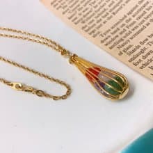 【西洋古董飾品】天然水晶 粉晶東菱玉金花邊墜飾 優雅精美項鍊