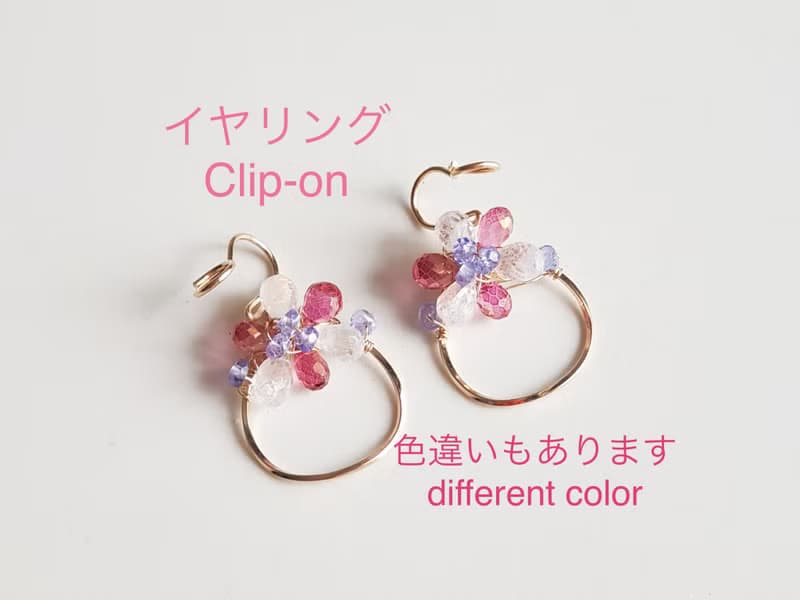 14kgf-skyblue topaz &crystal flower pierced earrings /can change to clip-on