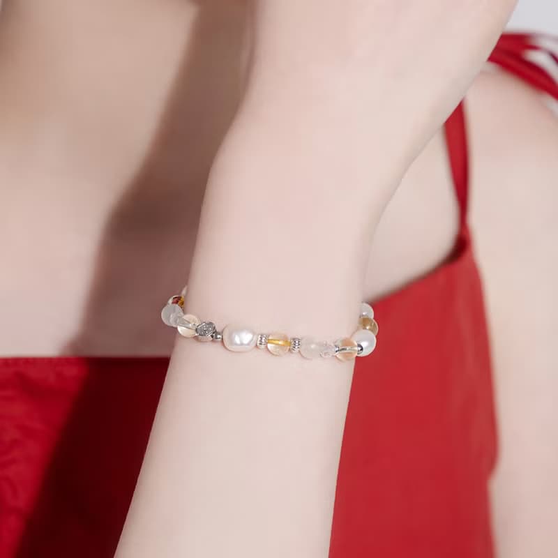 (招財) 拾光 | 金髮晶 黃水晶 月光石 白水晶 珍珠 | 水晶手鍊