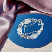 冷霜。白水晶原礦 月光石 S925純銀 水晶礦石設計手鍊