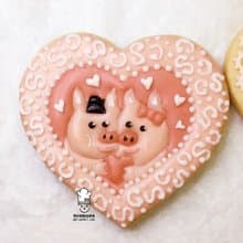 婚禮小物-豬寶貝情侶-愛心-糖霜餅乾-10片/組(各5片)