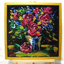 Abstract Acrylic Flower Bouquet Canvas Panel Framed Art Gift