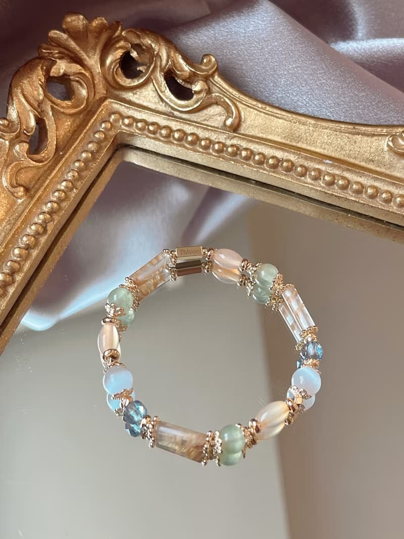 【水晶手鍊 / 春雨 】葡萄石 白玉髓  瑪瑙 托帕石 茶西瓜晶