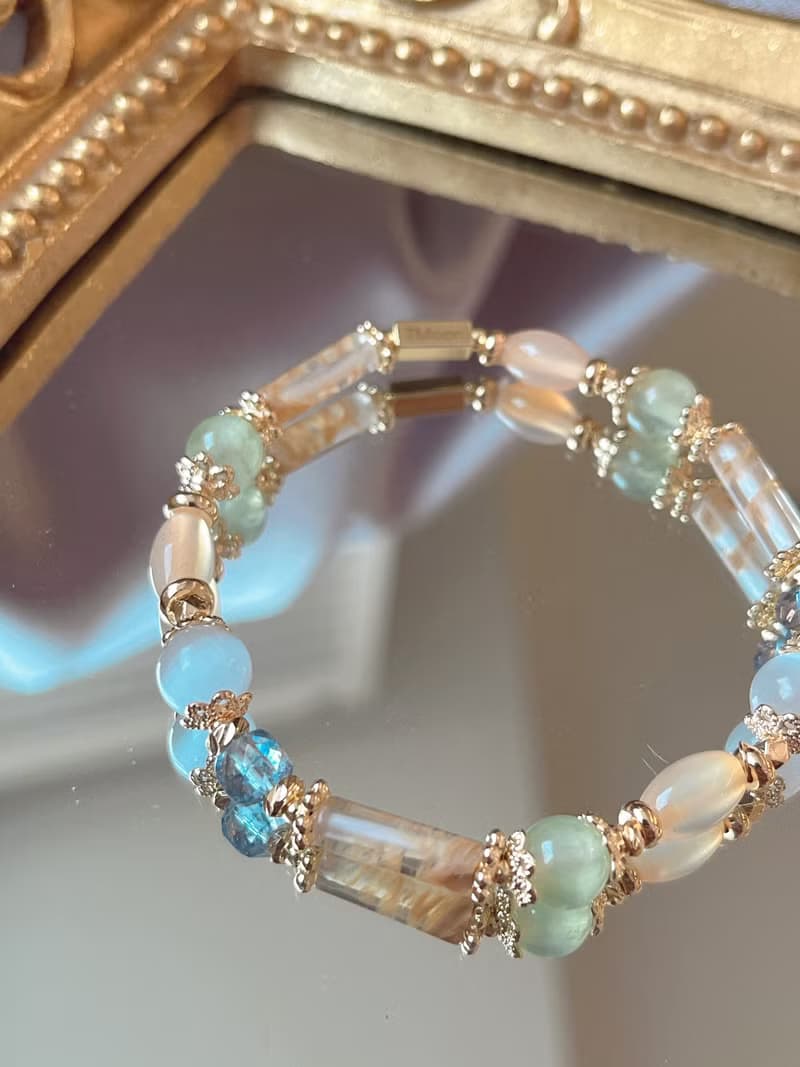 【水晶手鍊 / 春雨 】葡萄石 白玉髓  瑪瑙 托帕石 茶西瓜晶