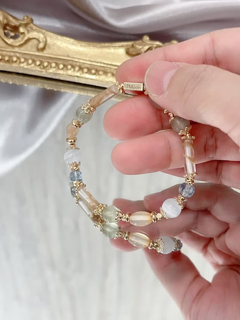 【水晶手鍊 / 春雨 】葡萄石 白玉髓  瑪瑙 托帕石 茶西瓜晶