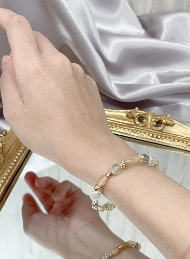 【水晶手鍊 / 春雨 】葡萄石 白玉髓  瑪瑙 托帕石 茶西瓜晶