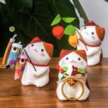 日本製龍虎作布藝三毛貓招福鯉魚七夕櫻花可愛絹布貓桌面裝飾擺件