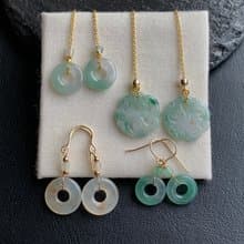 天然緬甸玉翡翠耳環 美國14K包金耳線 14KGF 平安扣甜甜圈