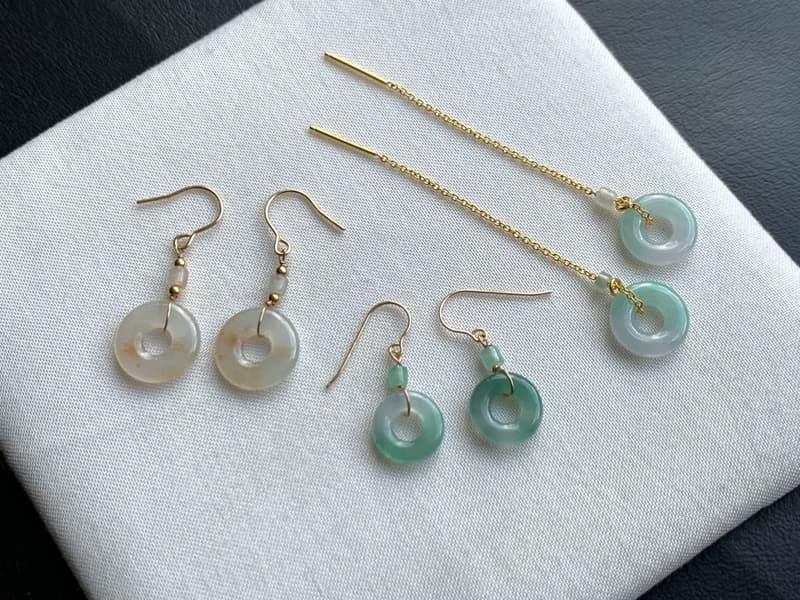 天然緬甸玉翡翠耳環 美國14K包金耳線 14KGF 平安扣甜甜圈