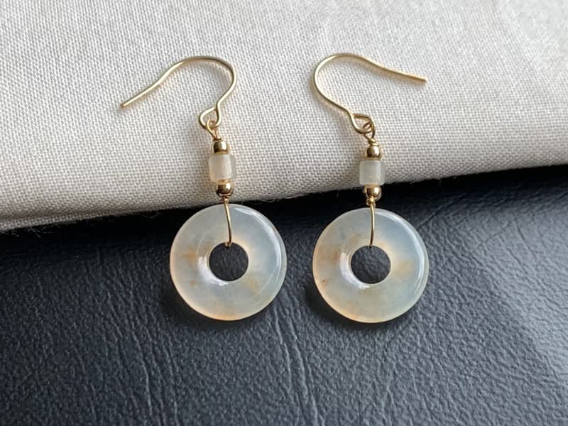 天然緬甸玉翡翠耳環 美國14K包金耳線 14KGF 平安扣甜甜圈