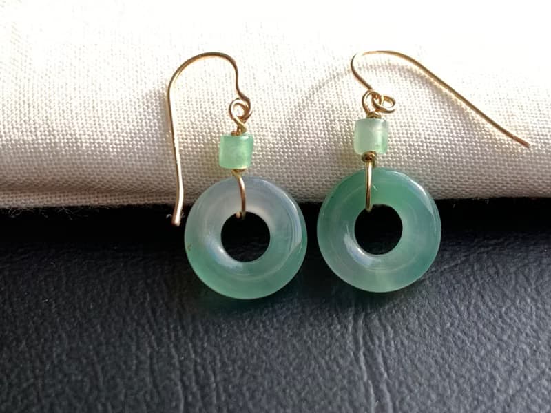 天然緬甸玉翡翠耳環 美國14K包金耳線 14KGF 平安扣甜甜圈