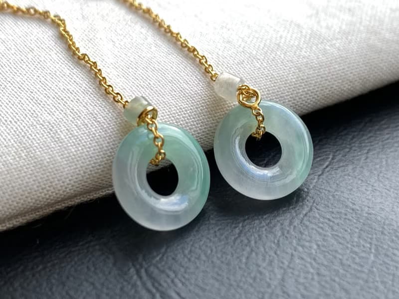 天然緬甸玉翡翠耳環 美國14K包金耳線 14KGF 平安扣甜甜圈