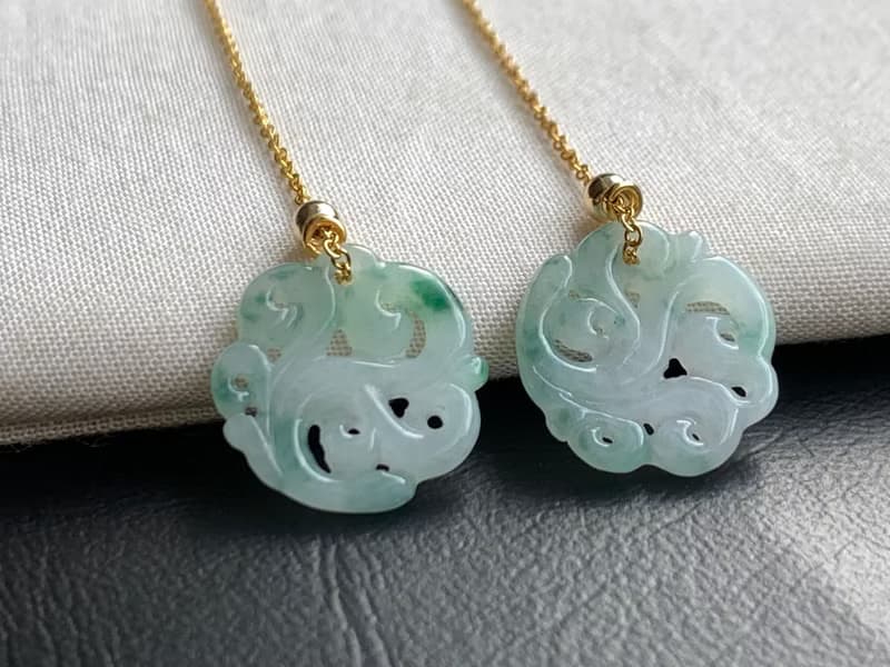 天然緬甸玉翡翠耳環 美國14K包金耳線 14KGF 平安扣甜甜圈