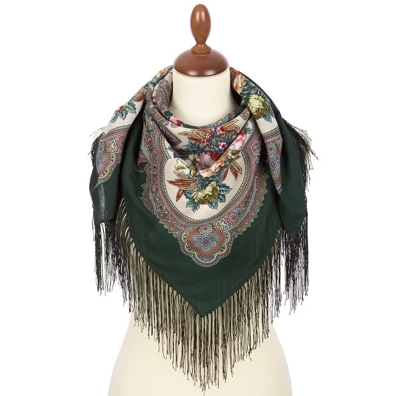 Authentic Pavlovo Posad Russian Shawl Scarf Soft 100% Wool 89x89 cm 1814-9