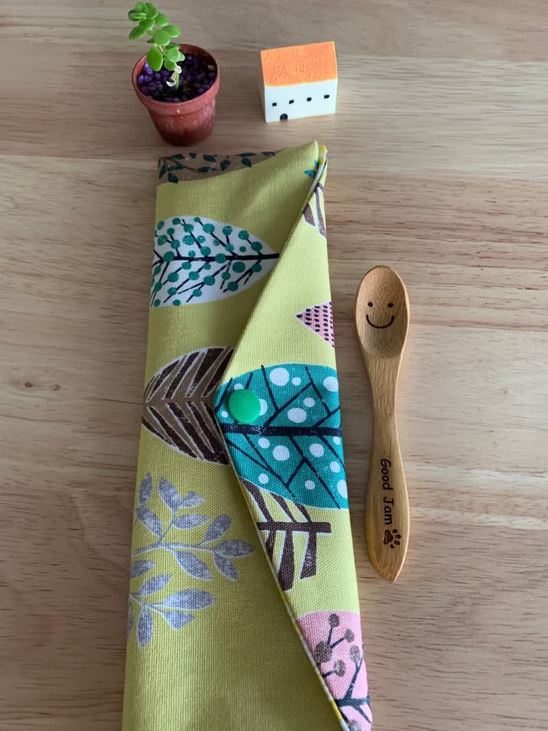 文青風環保纯棉筷袋 開心花兒 芥末黃 浪漫 日本 潮物 收纳 手作