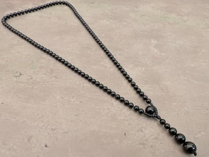 天然黑碧璽念珠项链共108颗佛珠适用于佛教咒语瑜伽冥想和