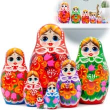 Cute Nesting Dolls - Classic Russian Doll with Bouquet of Bellflowers and Lilies