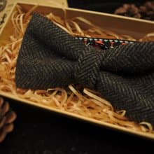 原創手工復古咖啡豆領結 深灰質感人字紋羊毛布料  swing舞會禮物