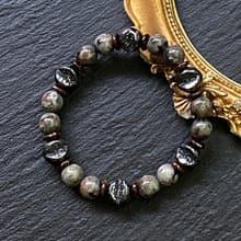 招財聚財 凝神定心開發智慧-黑膽石開口笑x火焰石x椰殼天然石手鍊