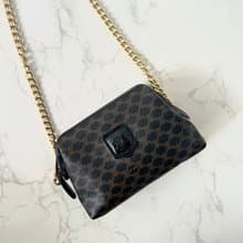絕版稀有品中古二手Celine雲朵黑色皮革側斜背孭單肩小包手拿袋