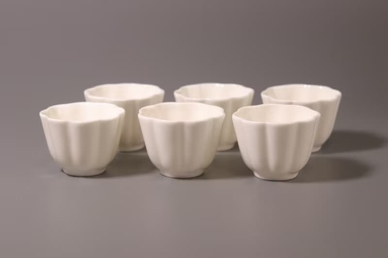 敦睦窯 德化模刻印花玉瓷杯 小瓜稜 六入一組