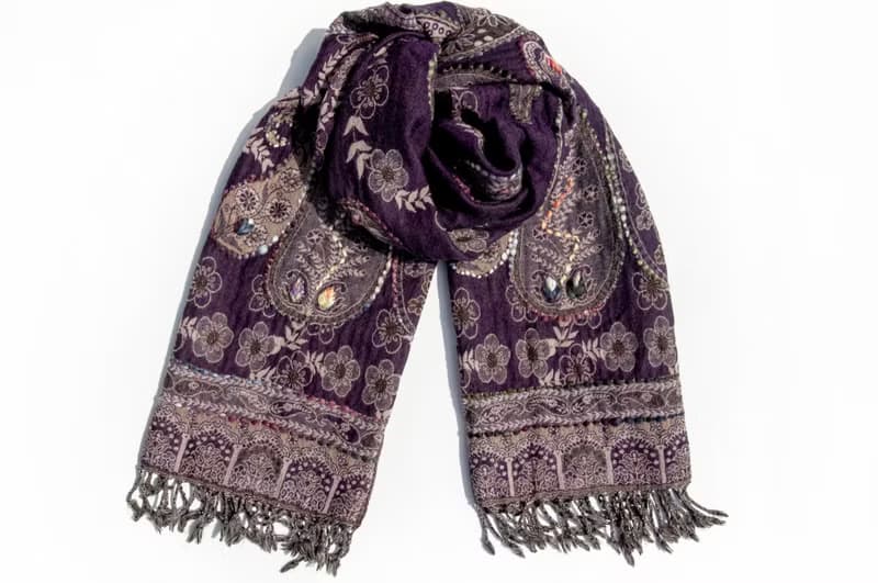 喀什米爾Cashmere/刺繡圍巾/水煮羊毛披肩/針織圍巾/羊絨披巾-花