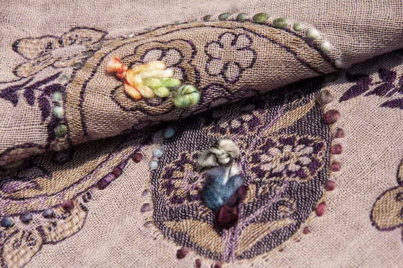 喀什米爾Cashmere/刺繡圍巾/水煮羊毛披肩/針織圍巾/羊絨披巾-花