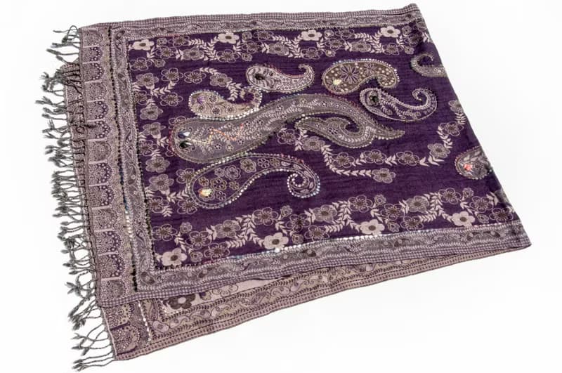 喀什米爾Cashmere/刺繡圍巾/水煮羊毛披肩/針織圍巾/羊絨披巾-花