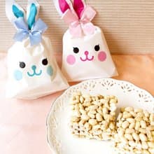 (DIY裝入)可愛長耳朵微笑兔子米香(附袋+米香+蝴蝶結) 派對分享