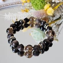 戰神-男款水晶手鍊/ 穩定/平安/抵禦負能量 /銀曜石/茶晶/黑膽石