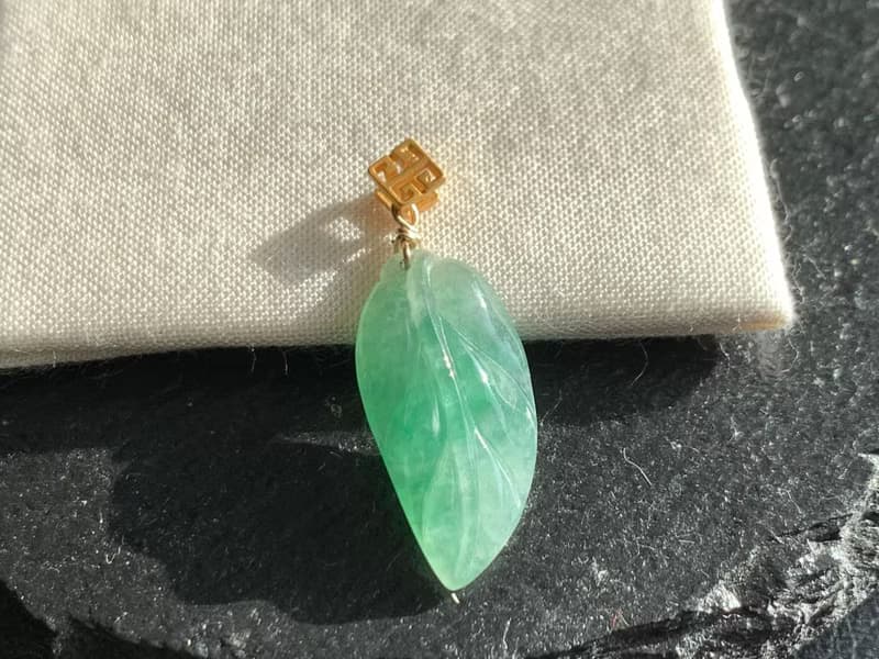 天然緬甸玉翡翠項鍊冰翠綠玉葉 一夜致富 14kgf注金