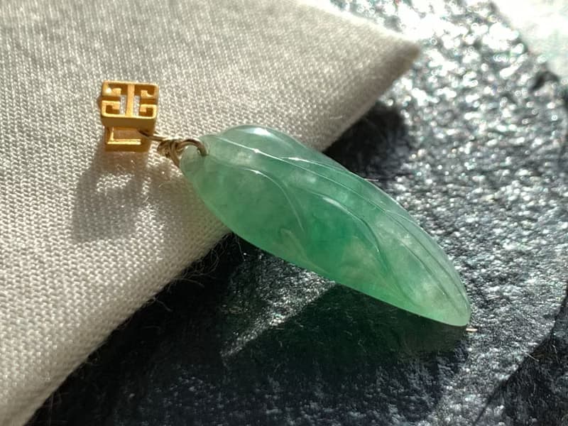 天然緬甸玉翡翠項鍊冰翠綠玉葉 一夜致富 14kgf注金