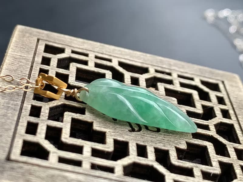 天然緬甸玉翡翠項鍊冰翠綠玉葉 一夜致富 14kgf注金