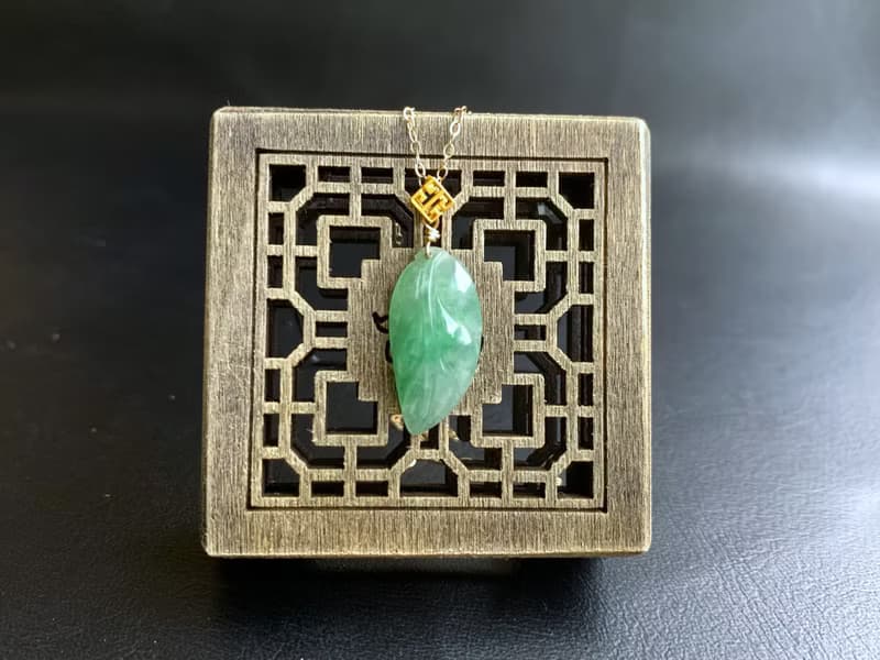 天然緬甸玉翡翠項鍊冰翠綠玉葉 一夜致富 14kgf注金