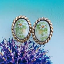 Vintage Jewelry 西洋古董飾品 雛菊手工手繪 清新 夾式耳環