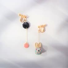 tachibanaya Bunny Japanese temari asymmetry earrings Pink Mint 手鞠球 刺繡 耳環
