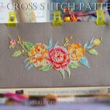 Summer Sunset Watercolor Bouquet PDF cross stitch pattern