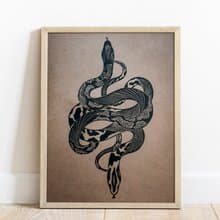 Boho black antique snake art Original linocut print artwork Housewarming gift