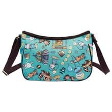 半月包  彎月斜背包 防潑水 平織緹花 開心馬戲團(藍綠)