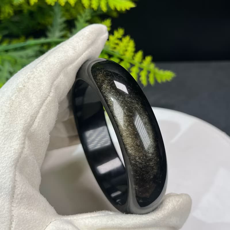 高品質 金曜石手鐲 60MM 灑金金沙黑曜石手環 耀眼靈動 招財辟邪