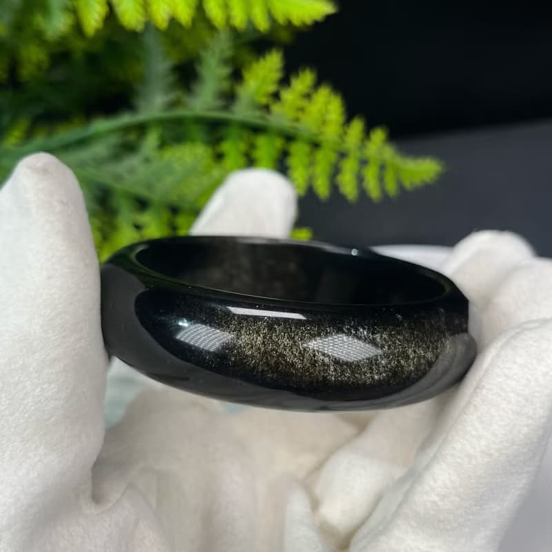 高品質 金曜石手鐲 60MM 灑金金沙黑曜石手環 耀眼靈動 招財辟邪