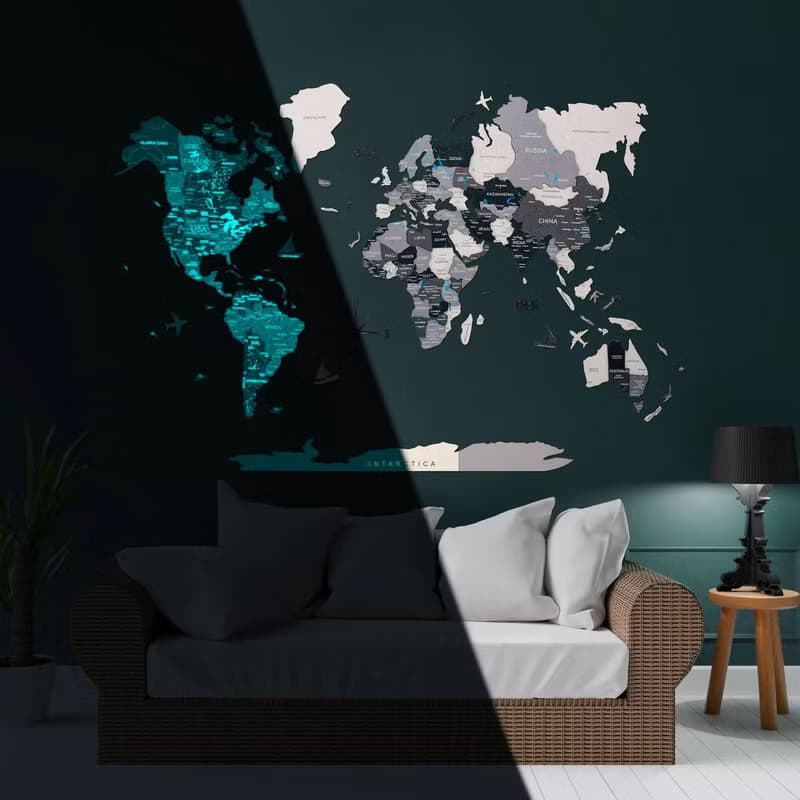 3D Travel Map Glow in The Dark, Unique Map, Rustic Home Decor by Enjoy The Wood