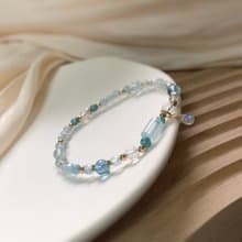 海藍寶、藍磷灰石、月光石 冰透海水系天然石手鍊