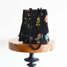数量限定! フラワー刺繍 2way ポシェットマリンバッグ　ブラック　ミニショルダー　ボタニカル