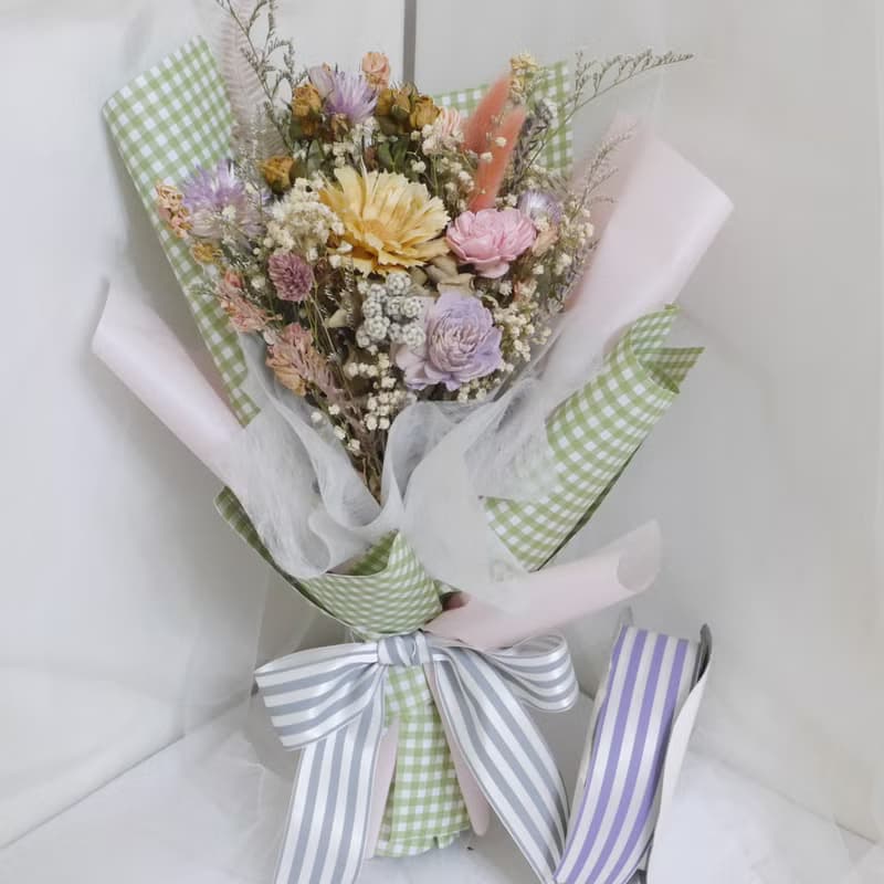畢業禮物花束 我們會再見-馬卡龍外拍乾燥花束 婚禮結婚捧花乾燥