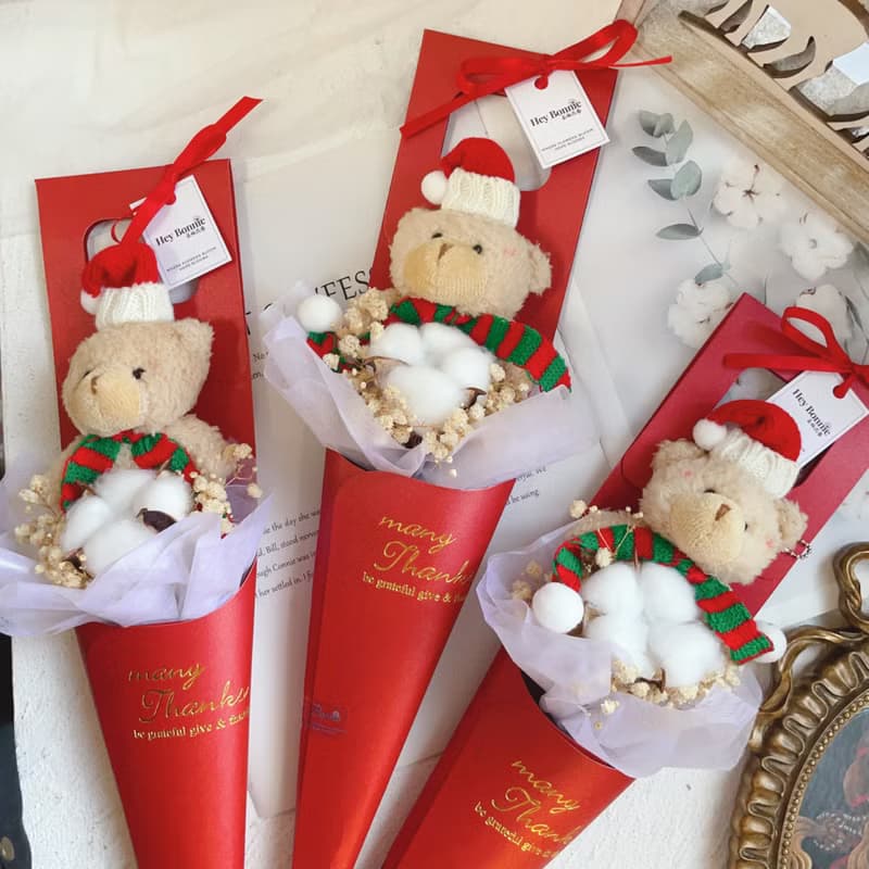 可愛聖誕熊熊花束 聖誕花束 棉花花束 熊熊花束 乾燥花束 聖誕節