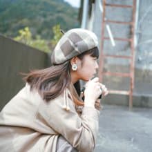 設計手作-奶泡卡布奇諾棕格子毛料復古南瓜貝雷帽