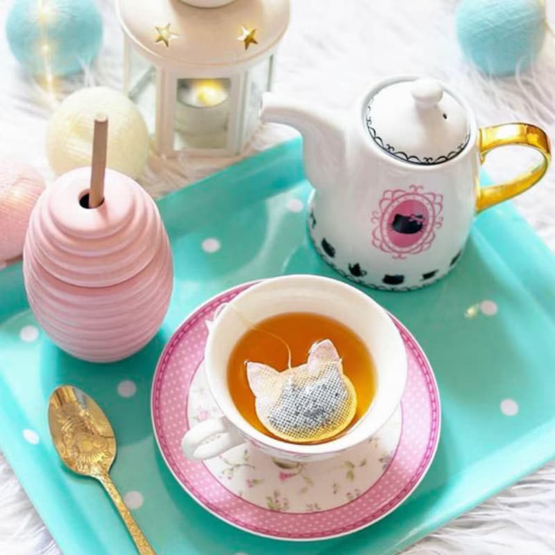 5 Kawai Cat Shaped Tea Bags, Tea Gifts For Cat Lovers, Kitty head bag, Birthday