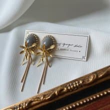 金色枝芽流蘇耳環 大理石灰